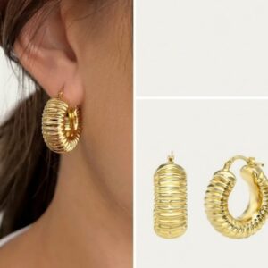 14K Gold Ribbed Bubble Hoop Earrings