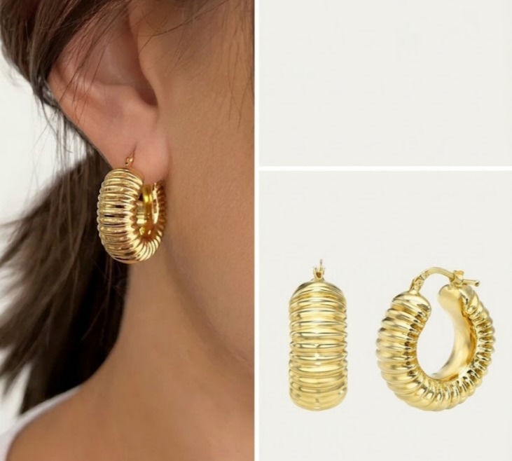 14K Gold Ribbed Bubble Hoop Earrings