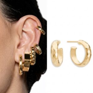 14K Yellow Gold Faceted Disco Small Hoop Earrings