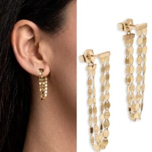 14K Yellow Gold Front to Back Chain Drop Earrings