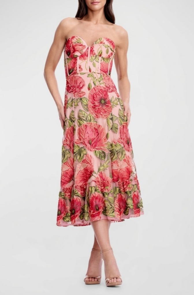Carina Floral Embroidered Strapless Cocktail Dress