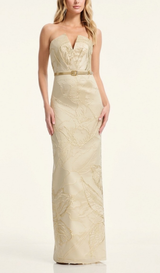 Dress the Population Kahlani Draped Belted Sheath Gown