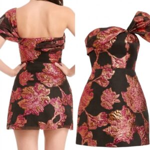 Olive One-Shoulder Brocade Minidress