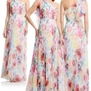 Sleeveless One Shoulder Ruffle Fit-and-Flare Gown